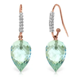 Double heart earrings-22.68 Carat 14K Solid Rose Gold Diamond Blue Topaz Hook Earrings