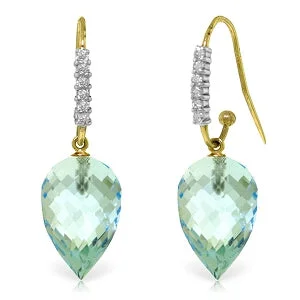 Leaf motif earrings-22.68 Carat 14K Solid Yellow Gold Finesse Blue Topaz Diamond Earrings