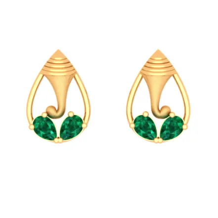 Hexagonal gem earrings-22k Ganesha Gold Earrings Embellished With Green Gem From Goldlite Collection