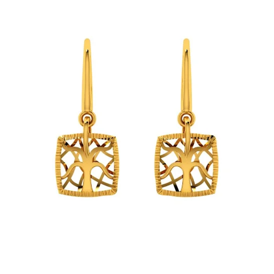 Hexagonal gem earrings-22KT (916) Yellow Gold Earring For Women