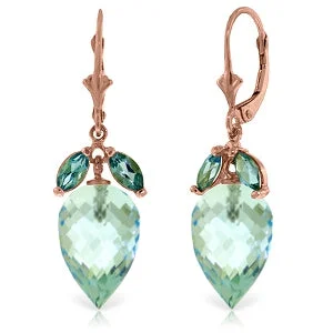 Gold teardrop earrings-23.5 Carat 14K Solid Rose Gold Earrings Briolette Blue Topaz