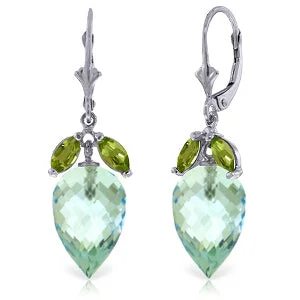 Floral engraved earrings-23.5 Carat 14K Solid White Gold Earrings Peridot Briolette Blue Topaz