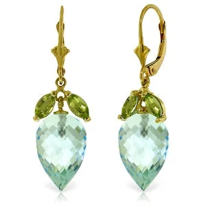 Geometric dangle earrings-23.5 Carat 14K Solid Yellow Gold Earrings Peridot Briolette Blue Topaz