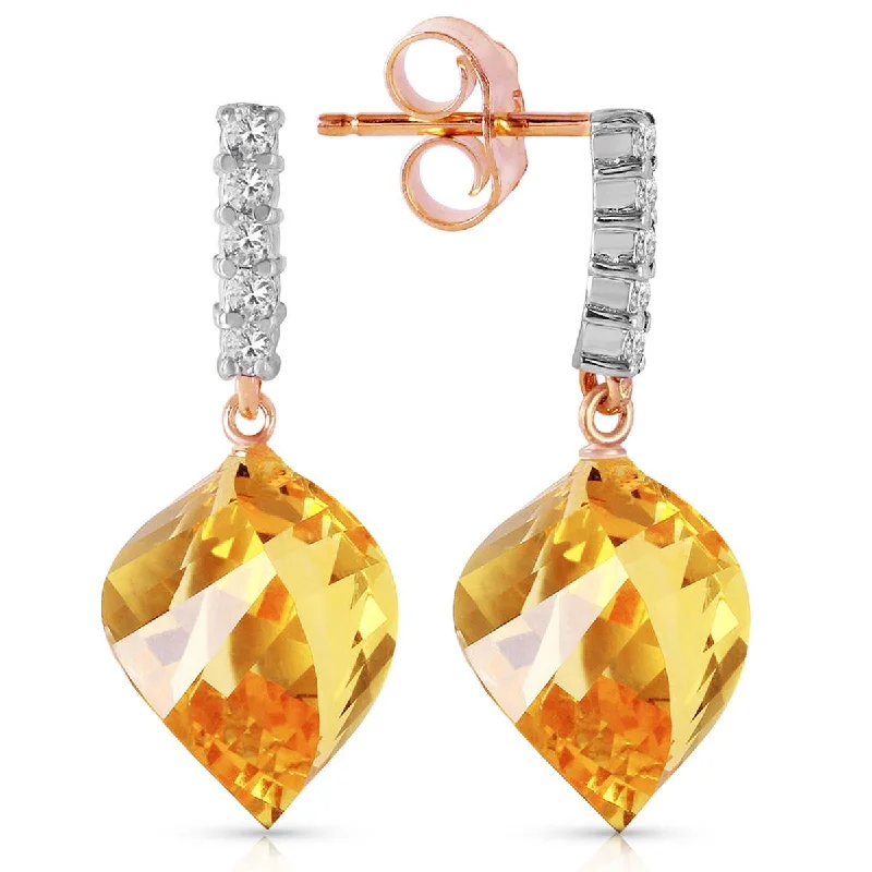 Gold teardrop earrings-23.65 Carat 14K Solid Rose Gold Diamond Spiral Citrine Earrings