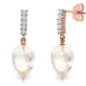 Star-shaped drop earrings-24.65 Carat 14K Solid Rose Gold Earrings Diamond White Topaz