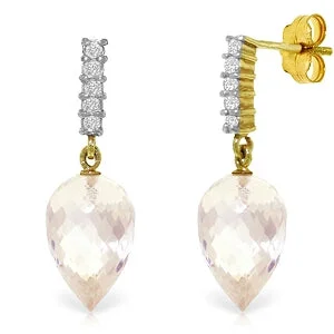 Engraved monogram earrings-24.65 Carat 14K Solid Yellow Gold True Character White Amethyst Earrings