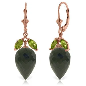 Emerald gemstone earrings-25.5 Carat 14K Solid Rose Gold Earrings Peridot Briolette Black Spinel