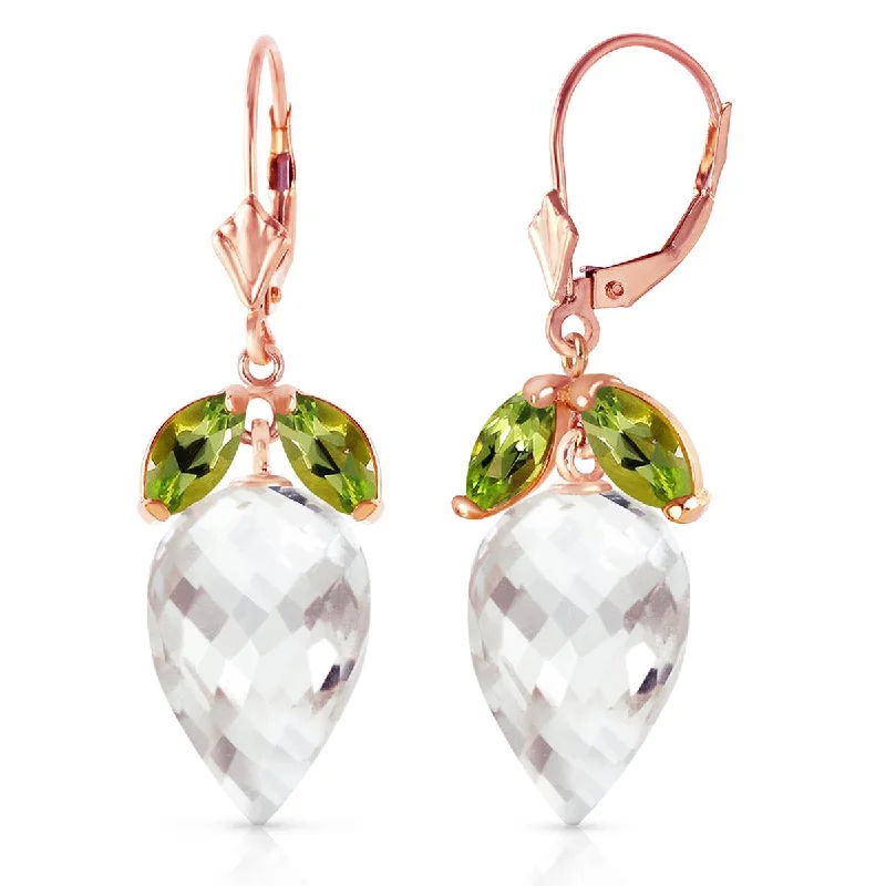 Sapphire teardrop earrings-25.5 Carat 14K Solid Rose Gold Earrings Peridot Briolette White Topaz