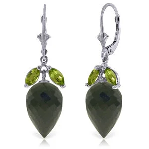 Infinity design earrings-25.5 Carat 14K Solid White Gold Earrings Peridot Briolette Black Spinel