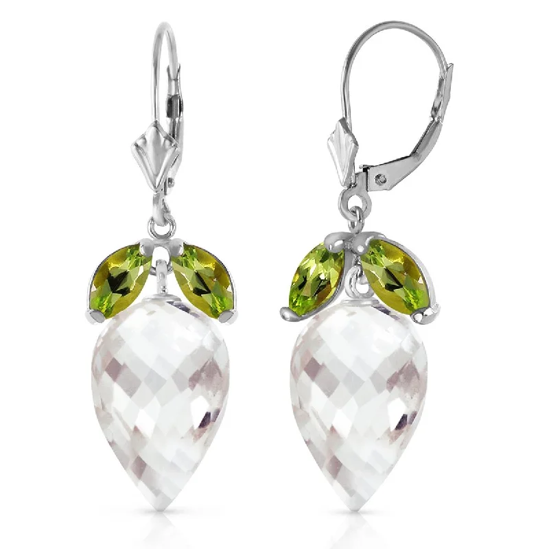 Handmade beaded earrings-25.5 Carat 14K Solid White Gold Earrings Peridot Briolette White Topaz