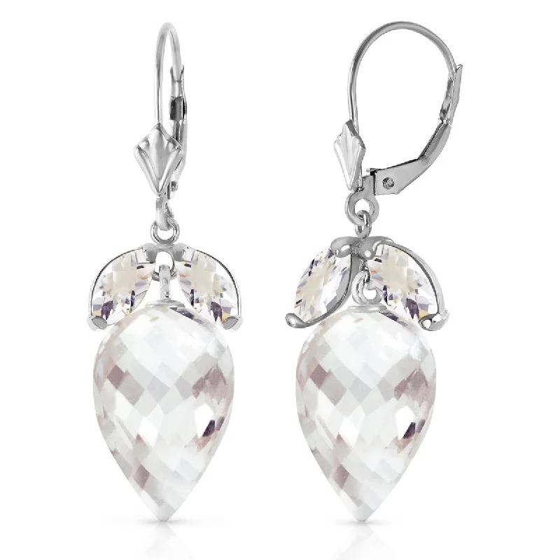 Rough stone earrings-25.5 Carat 14K Solid White Gold Earrings Pointy Briolette White Topaz