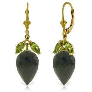 Dainty initial earrings-25.5 Carat 14K Solid Yellow Gold Earrings Peridot Briolette Black Spinel