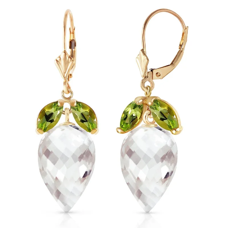 Statement chunky earrings-25.5 Carat 14K Solid Yellow Gold Earrings Peridot Briolette White Topaz