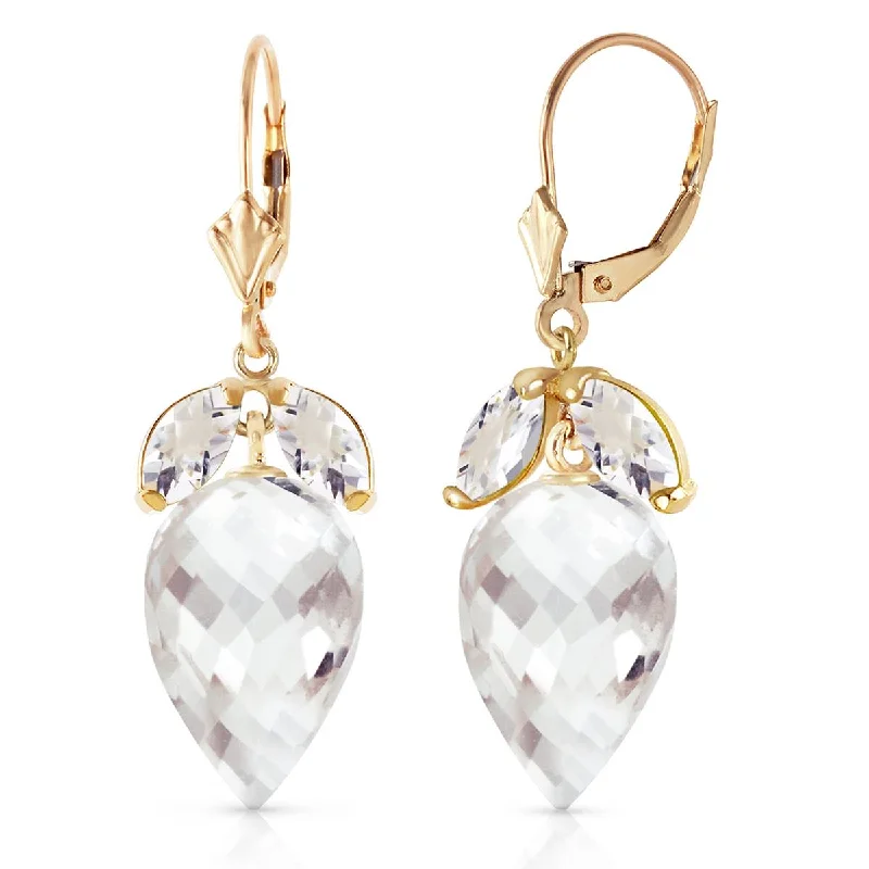 Floral cluster earrings-25.5 Carat 14K Solid Yellow Gold Earrings Pointy Briolette White Topaz