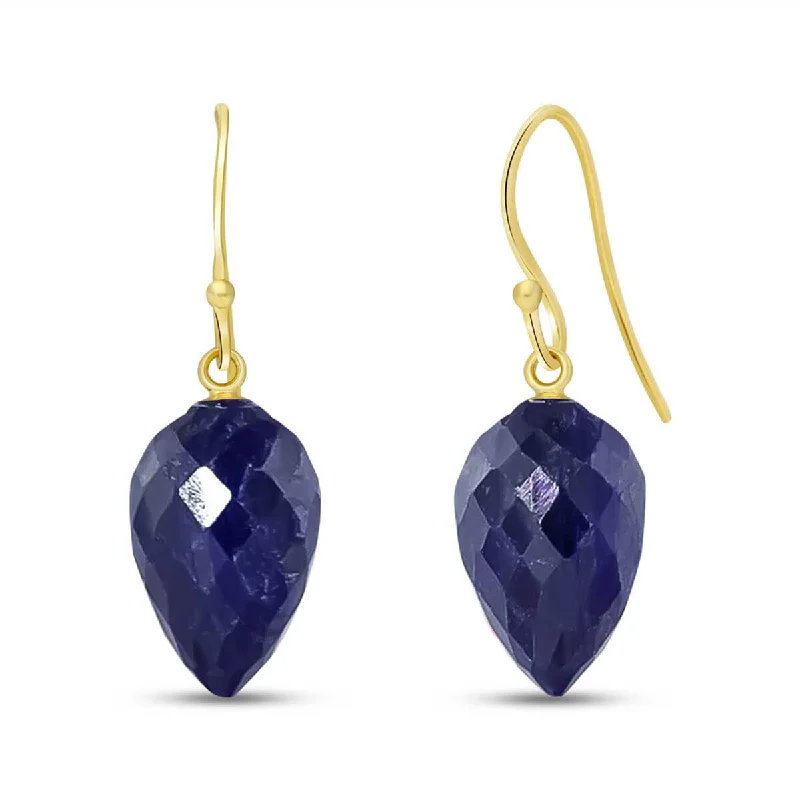 Sapphire teardrop earrings-25.8 Carat 14K Solid Yellow Gold Fish Hook Earrings Natural Sapphire