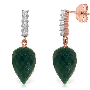 Geometric dangle earrings-25.95 Carat 14K Solid Rose Gold Earrings Diamond Briolette Emerald