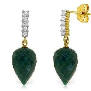 Hammered gold earrings-25.95 Carat 14K Solid Yellow Gold Earrings Diamond Briolette Emerald