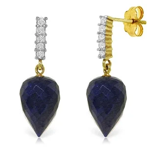 Vintage coin earrings-25.95 Carat 14K Solid Yellow Gold Earrings Diamond Briolette Sapphire