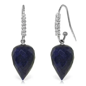 Cushion cut earrings-25.98 Carat 14K Solid White Gold Slipped My Mind Sapphire Diamond Ear