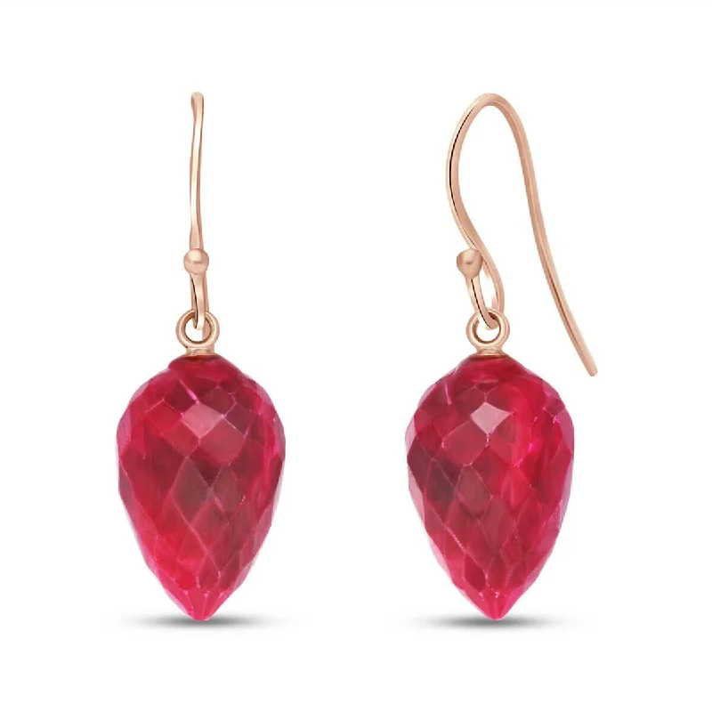 Floral engraved earrings-26.1 Carat 14K Solid Rose Gold Fish Hook Earrings Natural Ruby