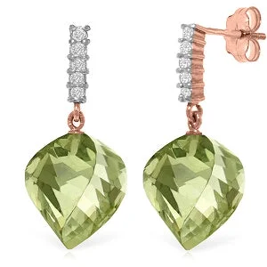 Dainty initial earrings-26.15 Carat 14K Solid Rose Gold Diamond Spiral Green Amethyst Earrings