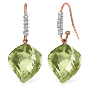 Raw crystal earrings-26.18 Carat 14K Solid Rose Gold Fish Hook Earrings Diamond Green Amethyst