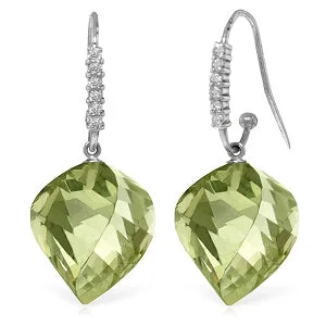 Baguette cut earrings-26.18 Carat 14K Solid White Gold Fish Hook Earrings Diamond Green Amethyst