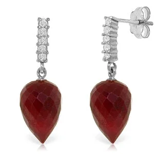 Wire wrapped earrings-26.25 Carat 14K Solid White Gold Earrings Diamond Briolette Ruby