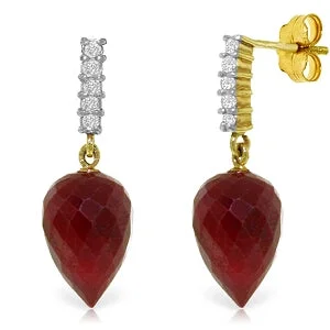 Tribal pattern earrings-26.25 Carat 14K Solid Yellow Gold Earrings Diamond Briolette Ruby