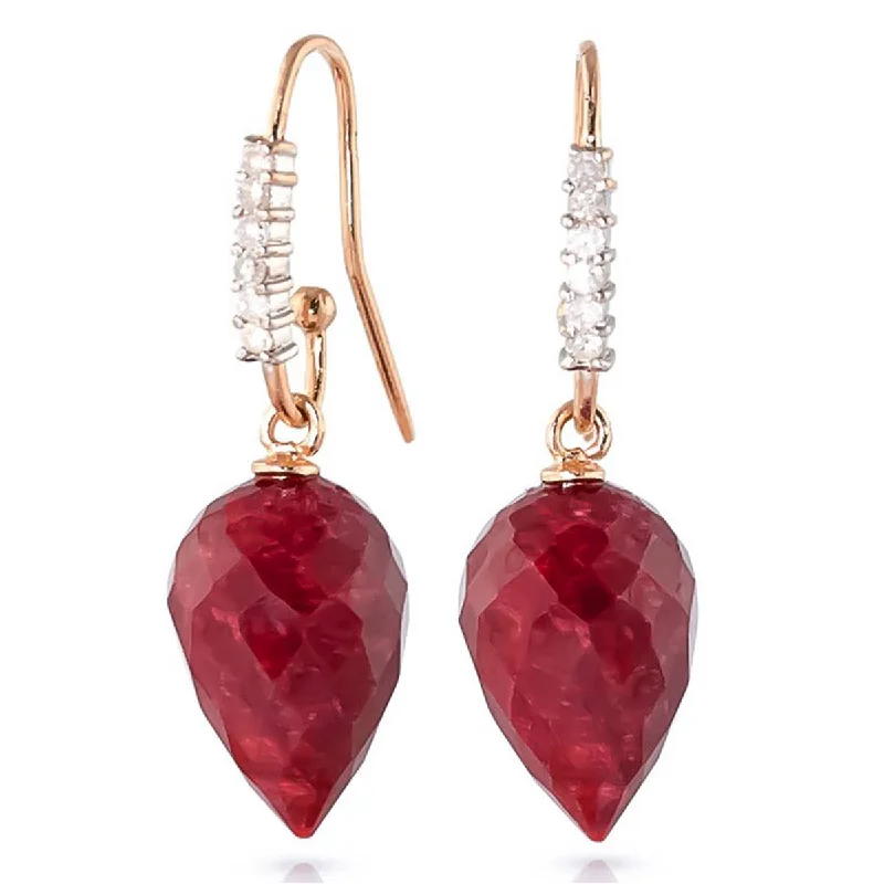 Bamboo style earrings-26.28 Carat 14K Solid Rose Gold Diamond Ruby Hook Earrings