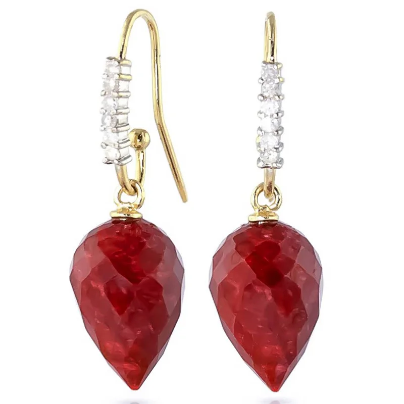 Side stone earrings-26.28 Carat 14K Solid Yellow Gold Finesse Ruby Diamond Earrings