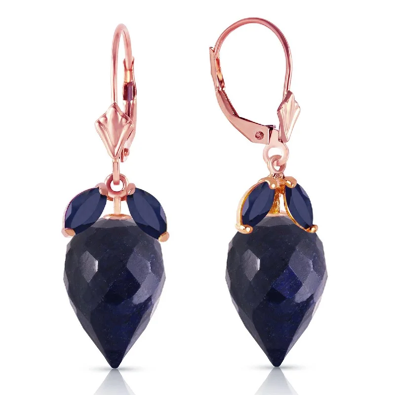 Vintage pearl drop earrings-26.8 Carat 14K Solid Rose Gold Earrings Pointy Briolette Sapphire