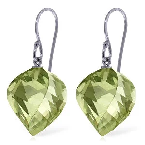 Bamboo style earrings-26 Carat 14K Solid White Gold Lovable Being Green Amethyst Earrings