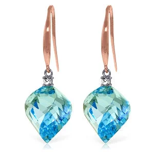 Hexagon charm earrings-27.9 Carat 14K Solid Rose Gold Fish Hook Earrings Diamond Blue Topaz