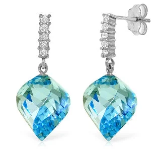 Rustic wooden earrings-27.95 Carat 14K Solid White Gold Play The Violin Blue Topaz Diamond Earrings