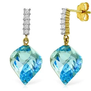 Wave design earrings-27.95 Carat 14K Solid Yellow Gold Strong Character Blue Topaz Earrings