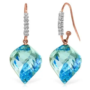 Sunflower charm earrings-27.98 Carat 14K Solid Rose Gold Fish Hook Earrings Diamond Blue Topaz