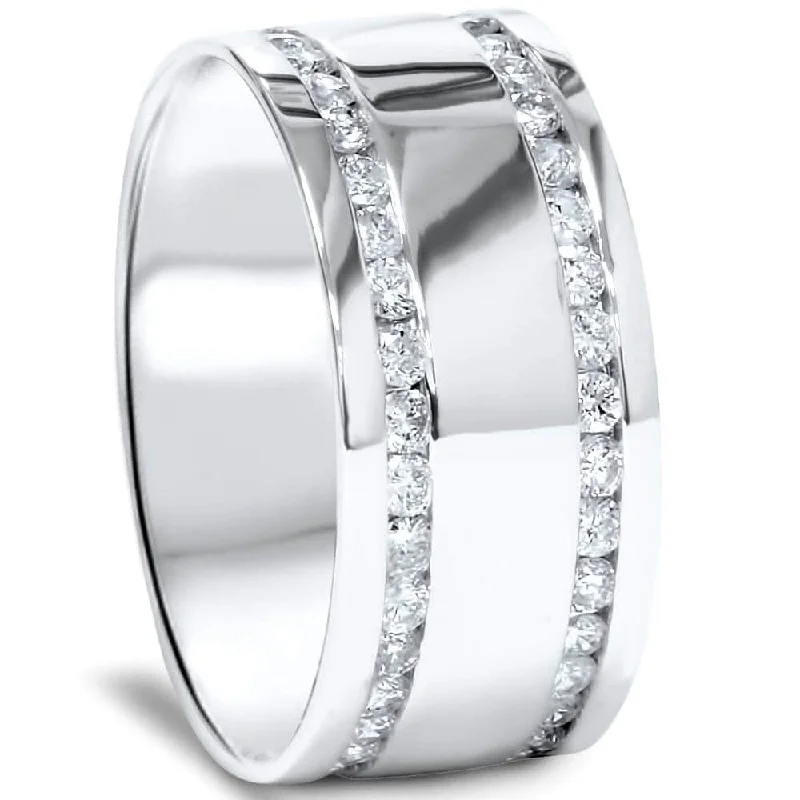 Textured band ring-2Ct Double Row Diamond Eternity 10mm Wedding Ring White Gold Band Lab Grown