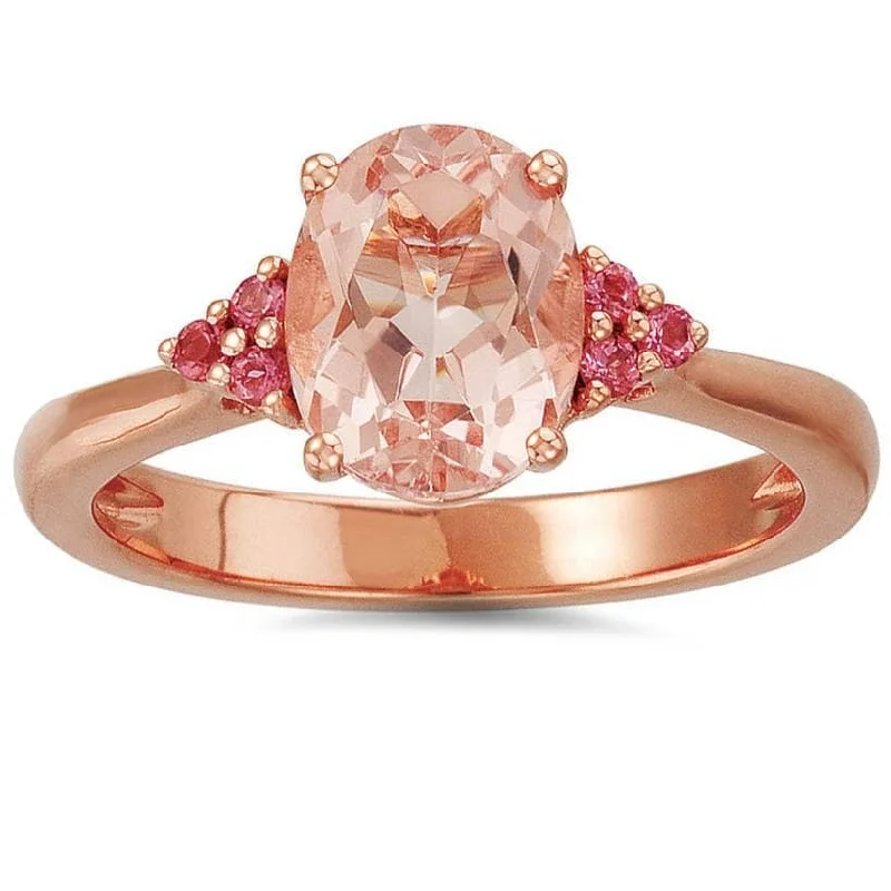 Hammered silver ring-2ct Morganite & Pink Sapphire Vintage Ring Rose Gold