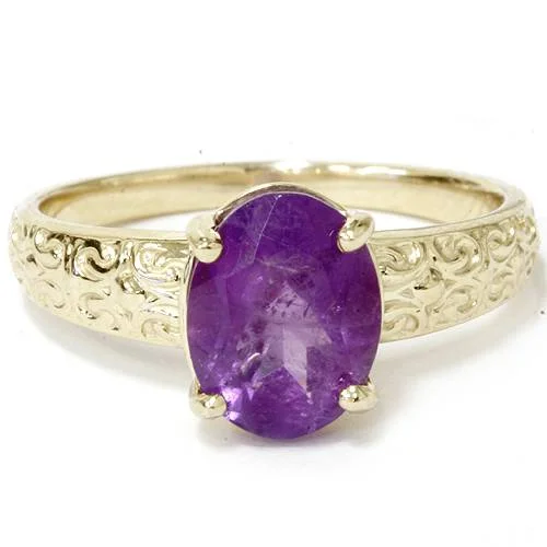 Elegant halo ring-2ct Oval Amethyst Vintage Ring 14K Yellow Gold