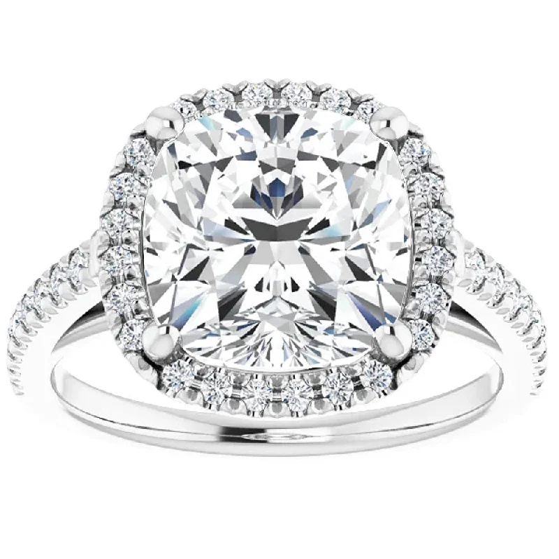 Bold zircon ring-3 1/2 Ct Cushion Moissanite & Lab Diamond Engagement Halo Ring 10k White Gold