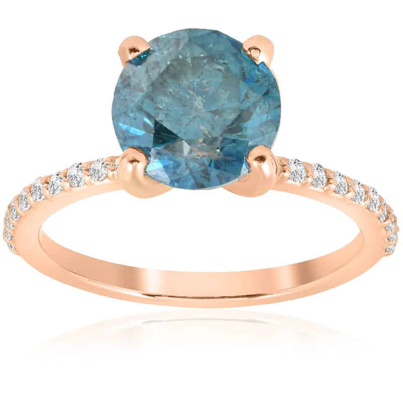 Floral engraved ring-3 1/5ct Blue Diamond Engagement Ring 14k Rose Gold