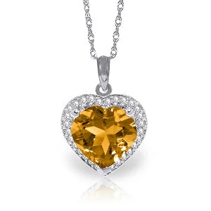 Celtic knot necklace-3.24 Carat 14K Solid White Gold Necklace Natural Diamond Heart Citrine