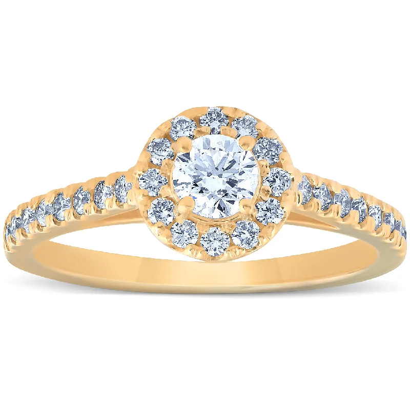 Crystal cluster ring-3/4 Ct Halo Round Diamond Engagement Halo Ring 10k Yellow Gold