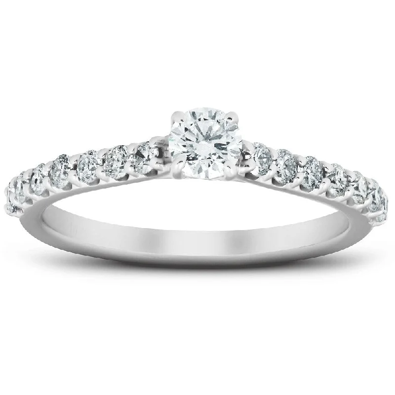 Raw crystal ring-3/4 Ct TDW Diamond Side Stone Engagement Ring 14k White Gold Lab Created