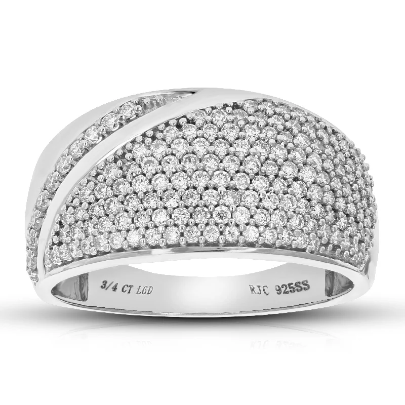 Braided gold ring-3/4 cttw Round Cut Lab Grown Diamond Wedding Band 148 Stones .925 Sterling Silver Prong Set