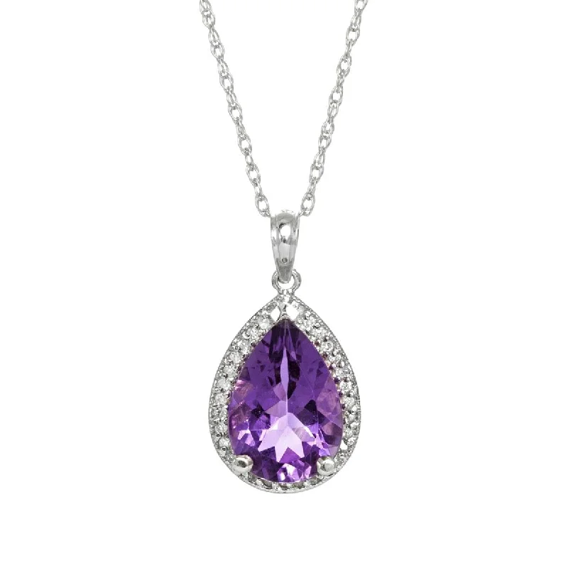 Filigree design necklace-3.41 Carat 14K Solid White Gold Necklace Natural Diamond Amethyst