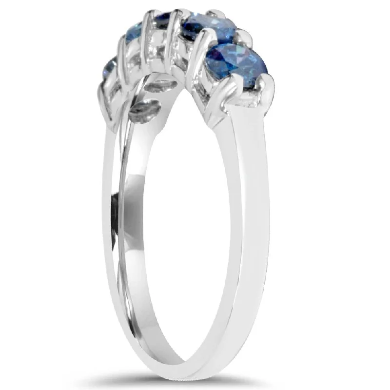 Gold plated stack ring-3/4ct Blue Diamond Wedding Ring White Gold