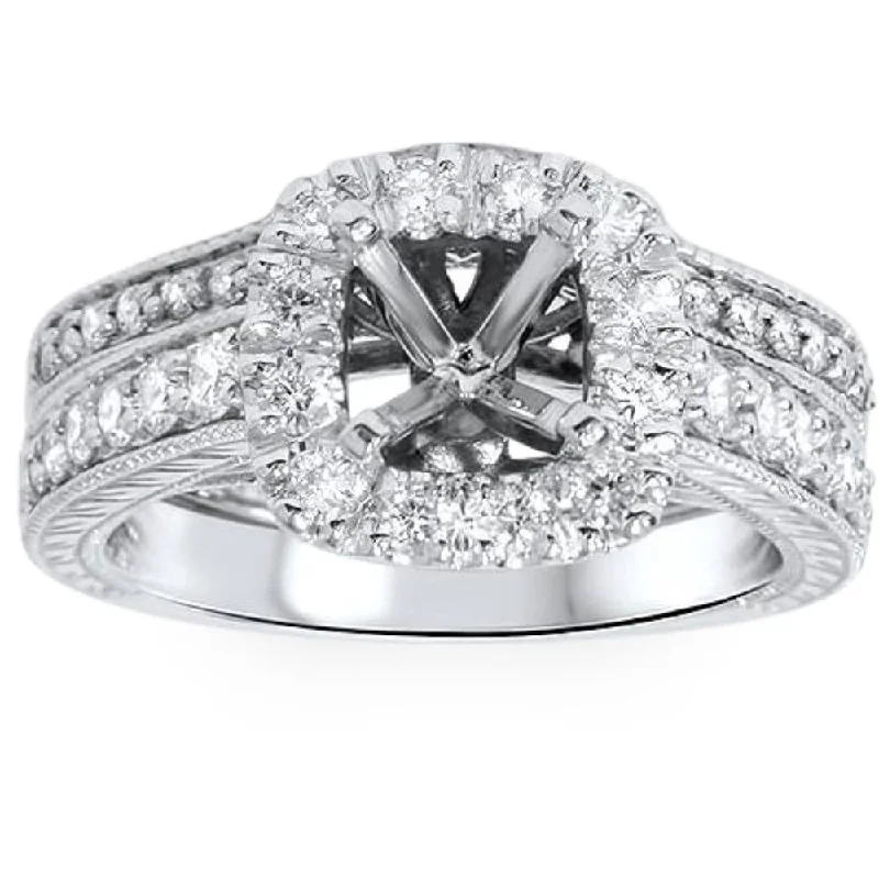 Handmade clay ring-3/4ct Cushion Cut Halo Diamond Vintage Engagement Ring Setting Set