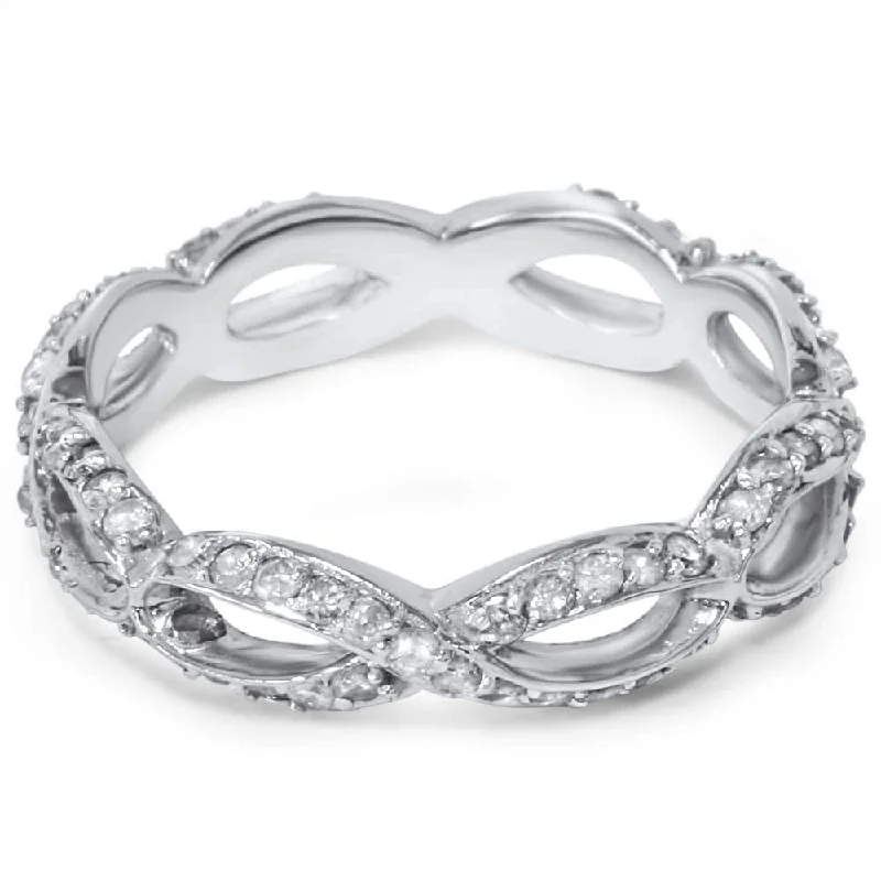 Hammered silver ring-3/4ct Diamond Infinity Eternity Ring White Gold